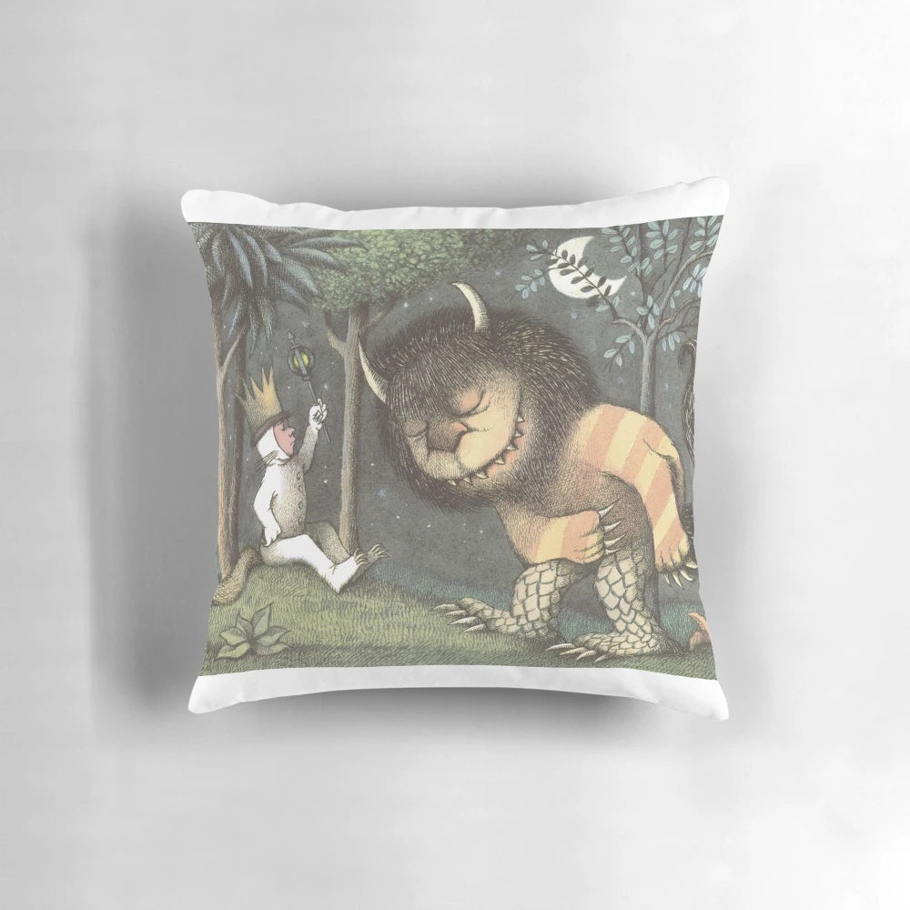 Where the Wild Things Are" inspired pillow featuring a whimsical illustration
