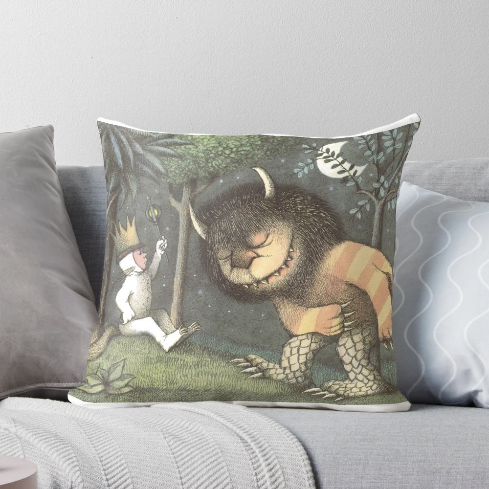 Where the Wild Things Are" inspired pillow featuring a whimsical illustration