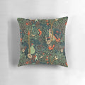 Whimsical throw pillow featuring a magical forest and floral pattern