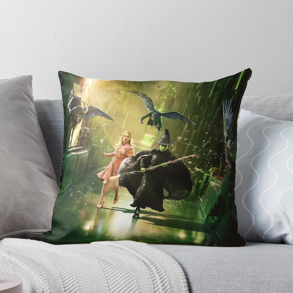 Plush "Wicked" musical themed pillow featuring Elphaba and Glinda designs