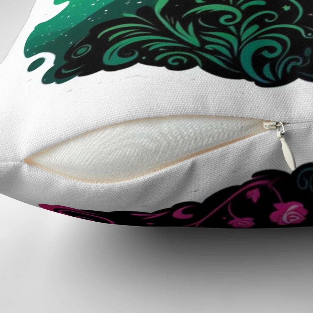 Wicked the Musical" themed decorative pillow showcasing the iconic characters Elphaba and Glinda