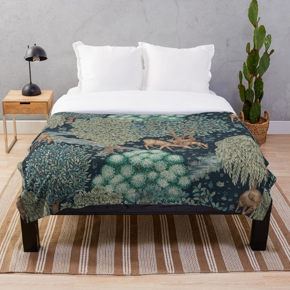 William Morris inspired plush blanket featuring the beautiful Brook Tapestry design
