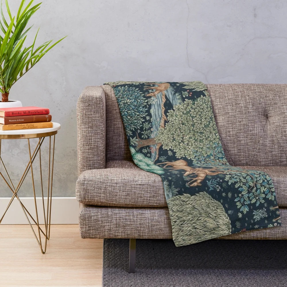 William Morris inspired plush blanket featuring the beautiful Brook Tapestry design