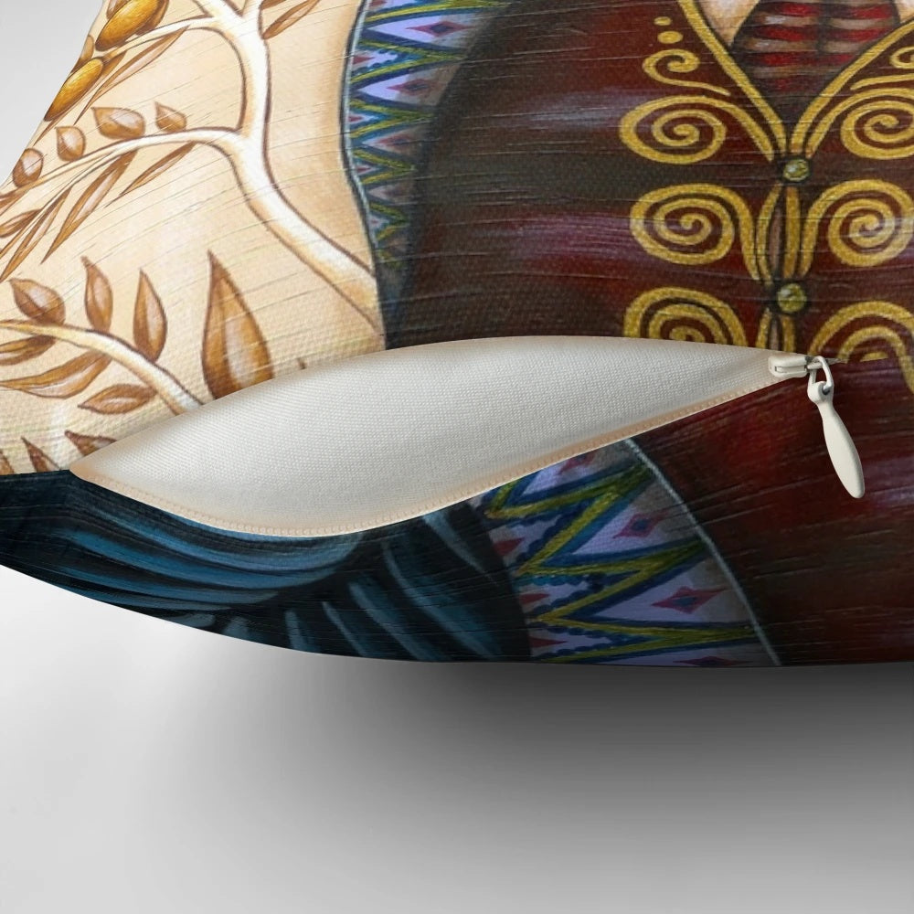 Whimsical wind king pillow featuring a magical owl hat design for fantasy home décor