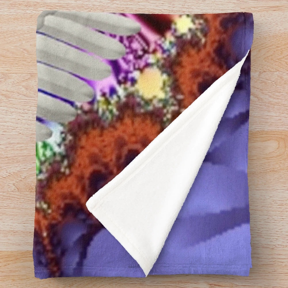 Winged messenger plush blanket with nature-inspired, colorful patterns