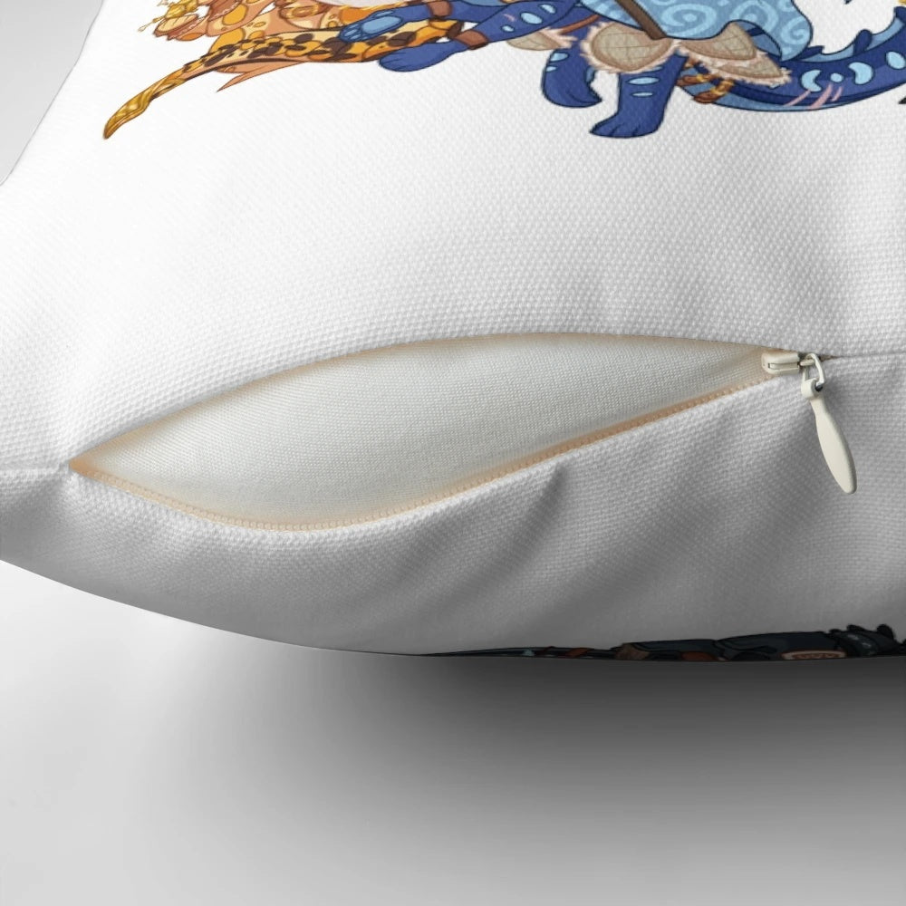 Vibrant and detailed pillow featuring the beloved characters from the Wings of Fire series reimagined as Dungeons & Dragons heroes.