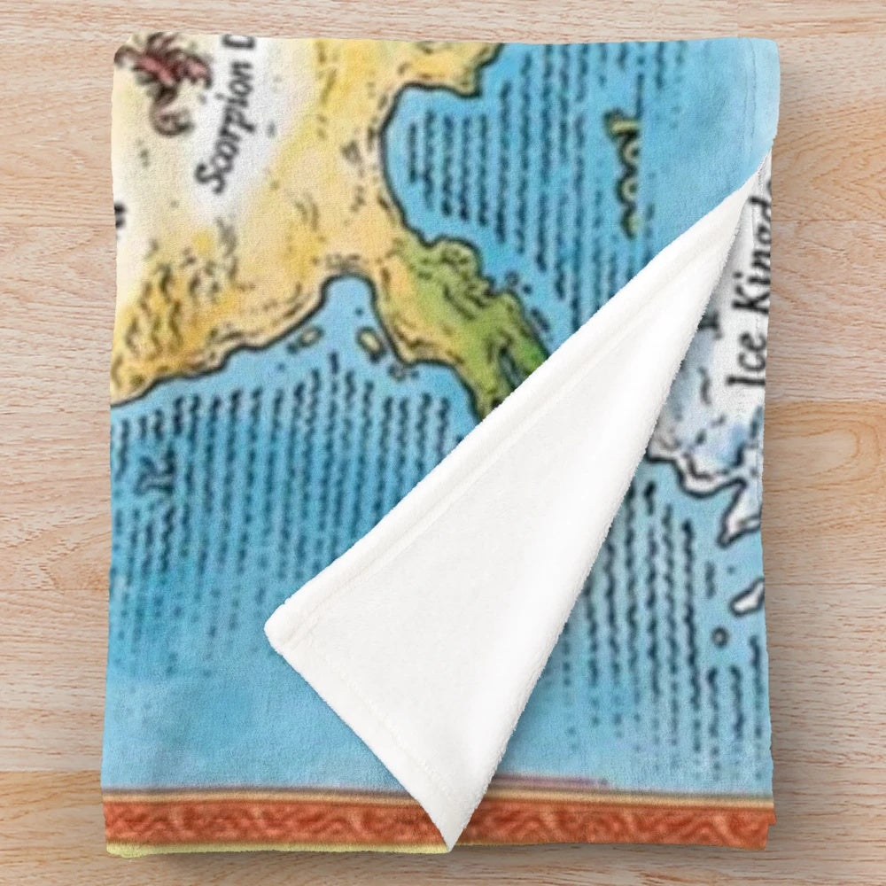 Wings of Fire plush blanket featuring a detailed map design of the fantasy dragon world