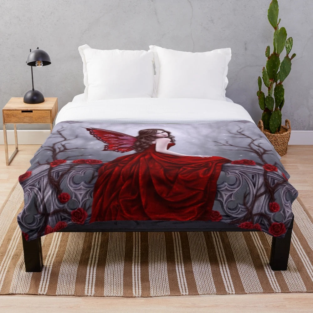 Soft and cozy winter rose butterfly fairy plush blanket