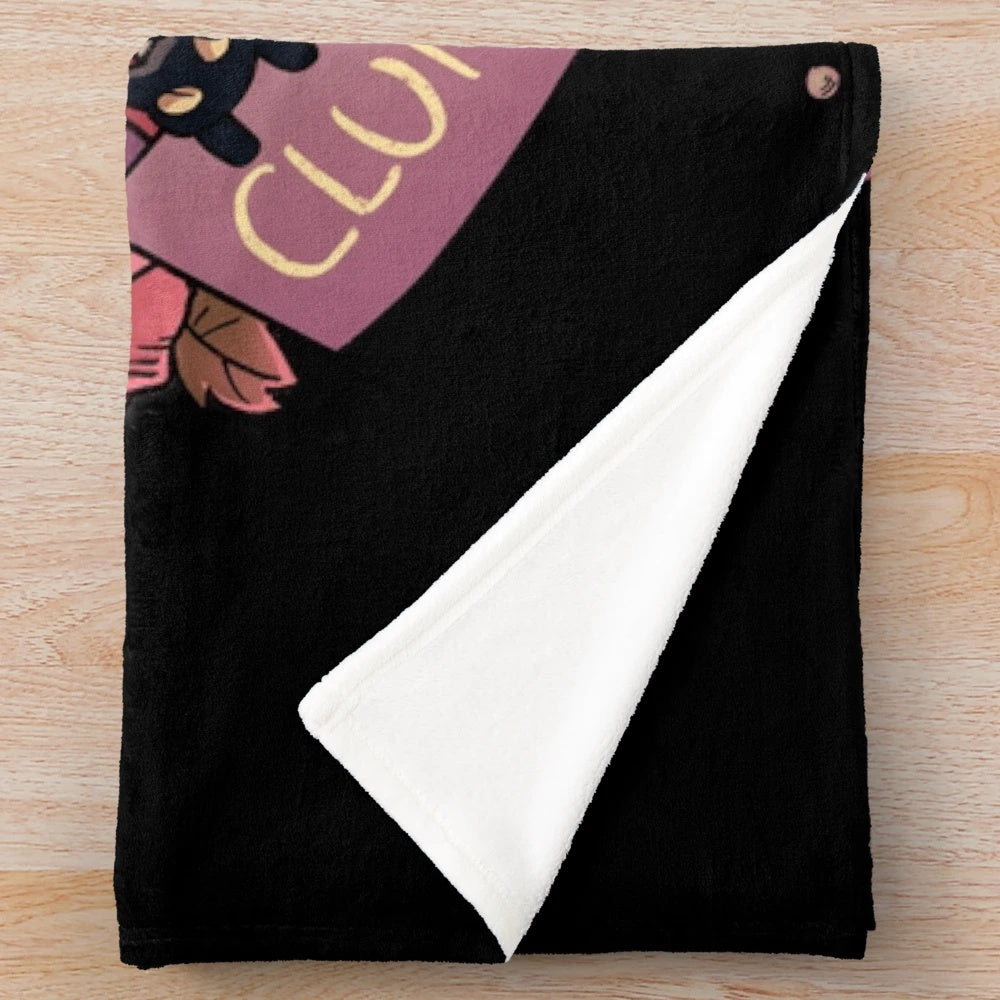 Plush blanket featuring a cute and clumsy witch character from the popular webcomic