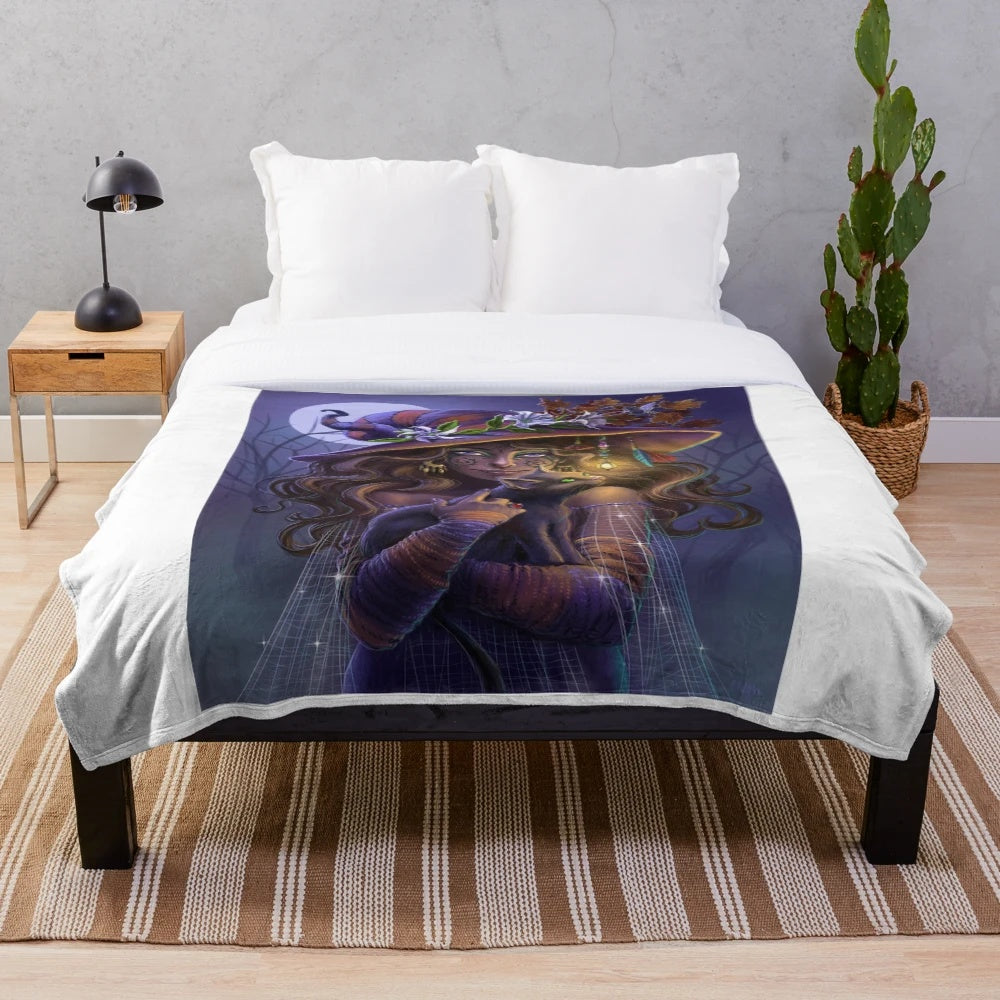 Cozy plush blanket with witchy, gothic design
