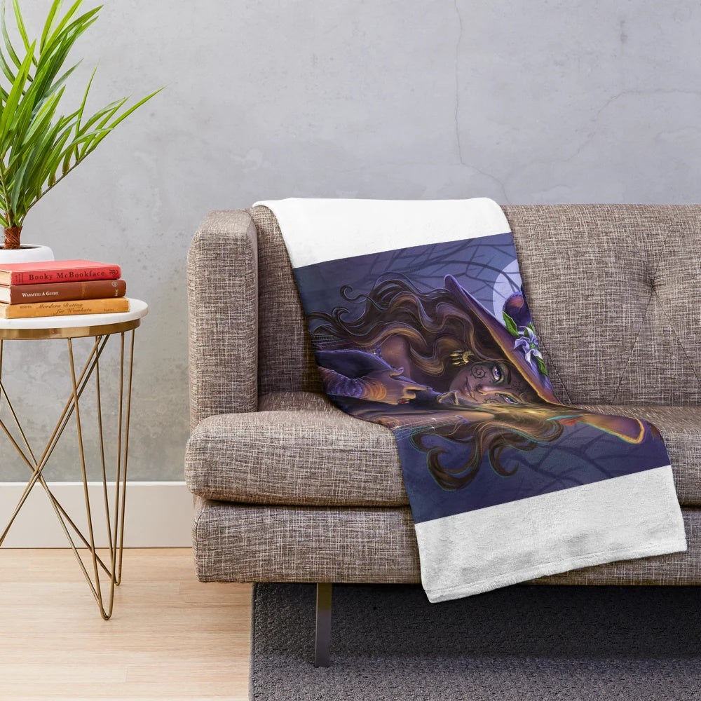 Cozy plush blanket with witchy, gothic design