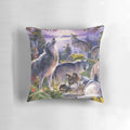Cozy and captivating wolf pack pillow with a howling wolf under the moon.