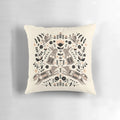 Decorative pillow featuring a whimsical forest-themed folk art design with foxes, rabbits, and birds.