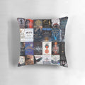 A cozy pillow featuring popular YA fantasy book titles like The Cruel Prince, Shadow and Bone, and Throne of Glass.