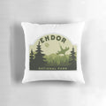 A plush throw pillow featuring the iconic Endor National Park landscape from the Star Wars universe.