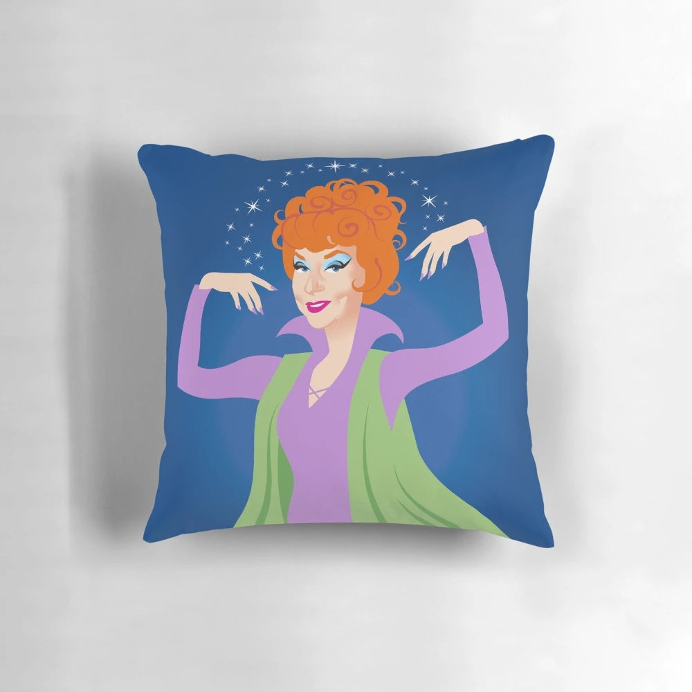 Decorative Endora-inspired pillow featuring the iconic witch character from the classic TV show Bewitched