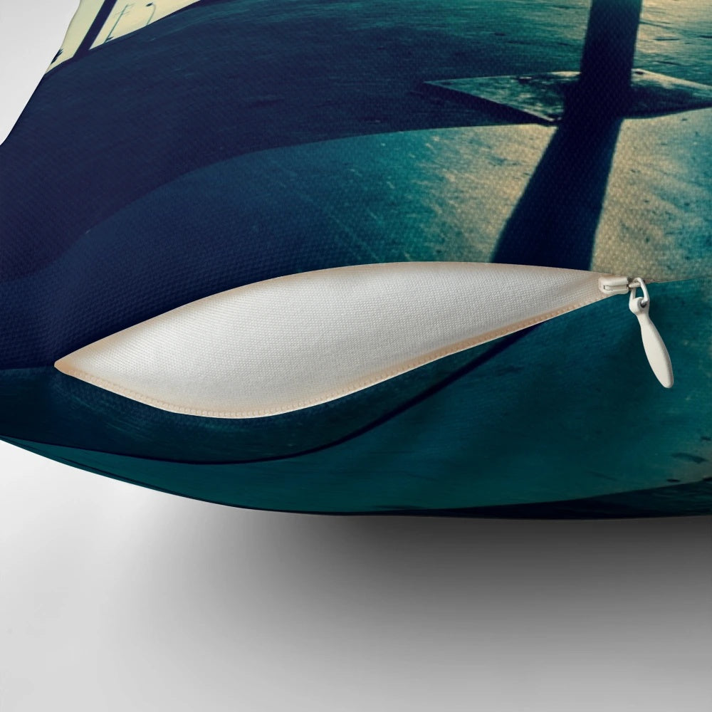 A dynamic pillow featuring a silhouette of a skateboarder performing a grind trick.