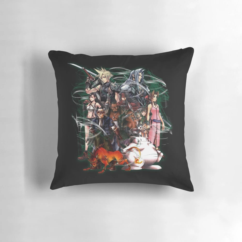 Final Fantasy VII Pillow Featuring Characters, Symbols, and Iconic Elements