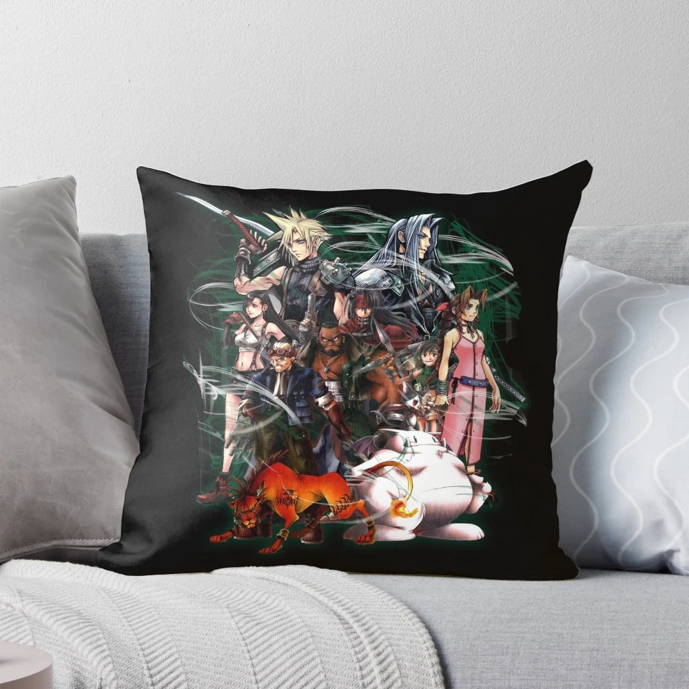 Final Fantasy VII Pillow Featuring Characters, Symbols, and Iconic Elements