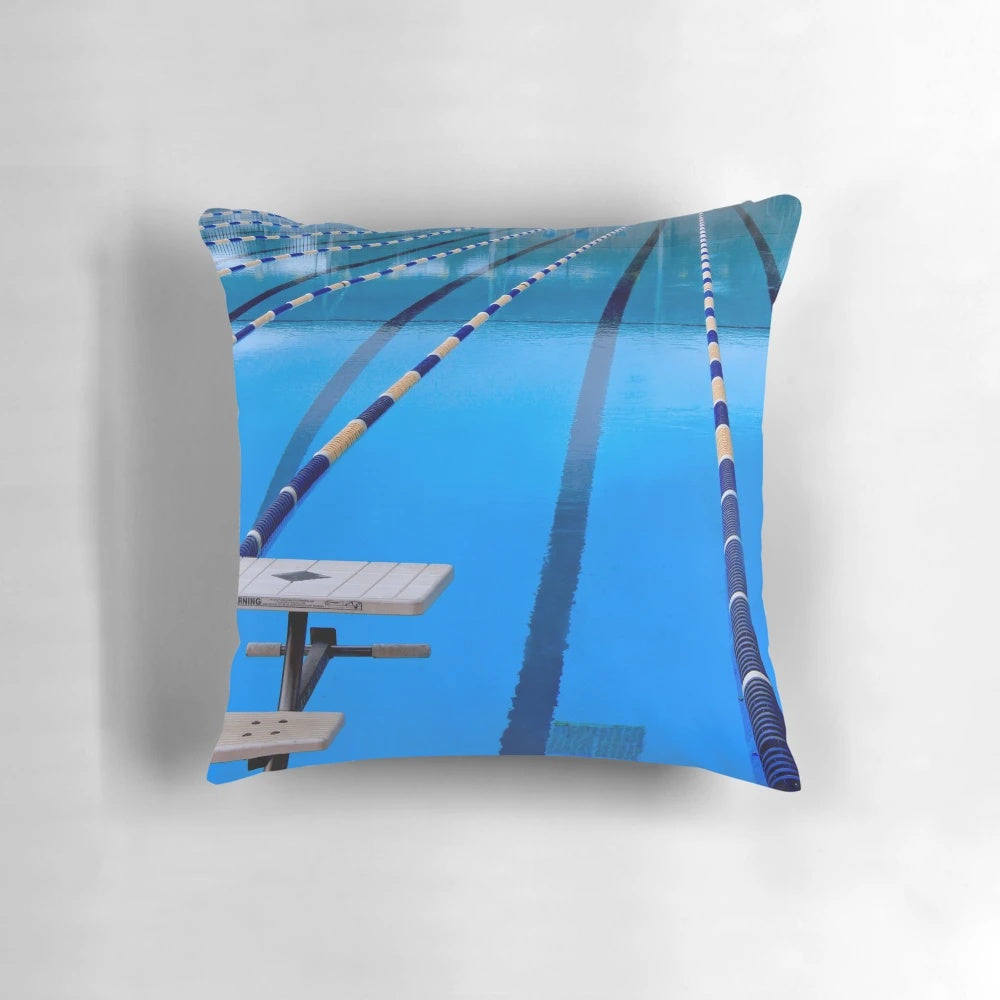 A blue and cool pillow designed for swimming pool enthusiasts and competitive swimmers.