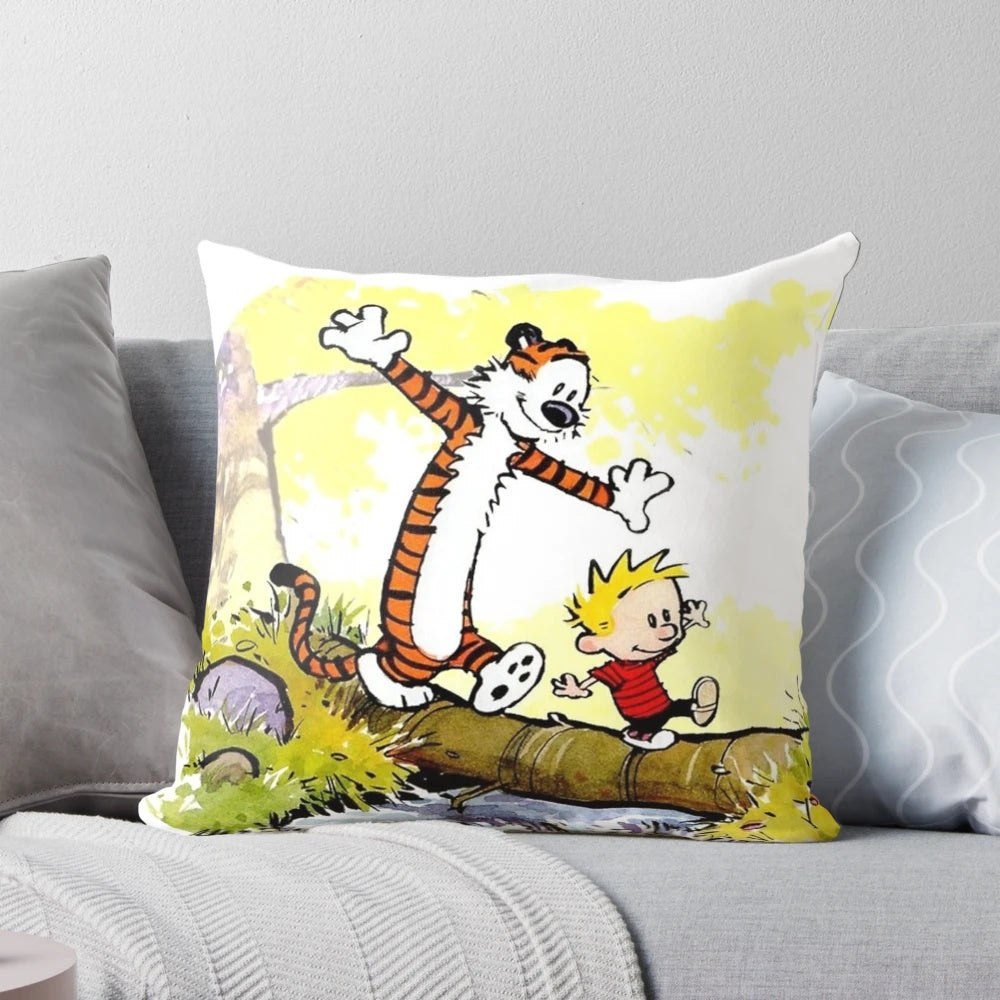 Cozy pillow featuring iconic Calvin and Hobbes characters