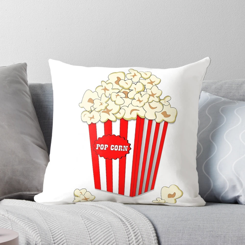 Vibrant popcorn-themed pillow for movie night and snack time enjoyment