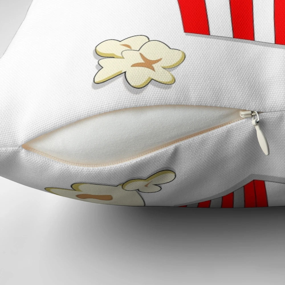 Vibrant popcorn-themed pillow for movie night and snack time enjoyment