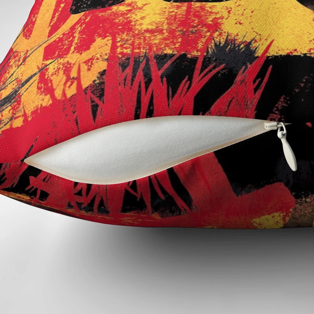 Red Dead Redemption themed sunset pillow with cowboy silhouette