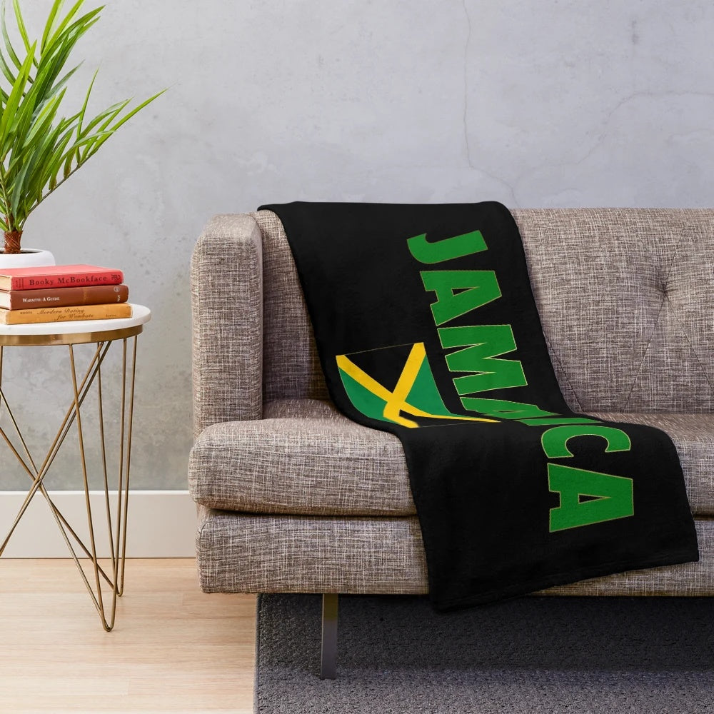 Jamaican Plush Blanket with Vibrant Flag Design