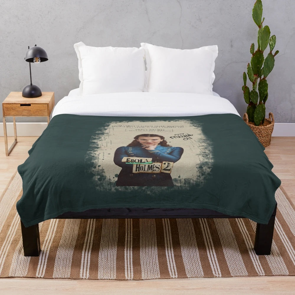Enola Holmes-inspired plush blanket featuring a cozy design