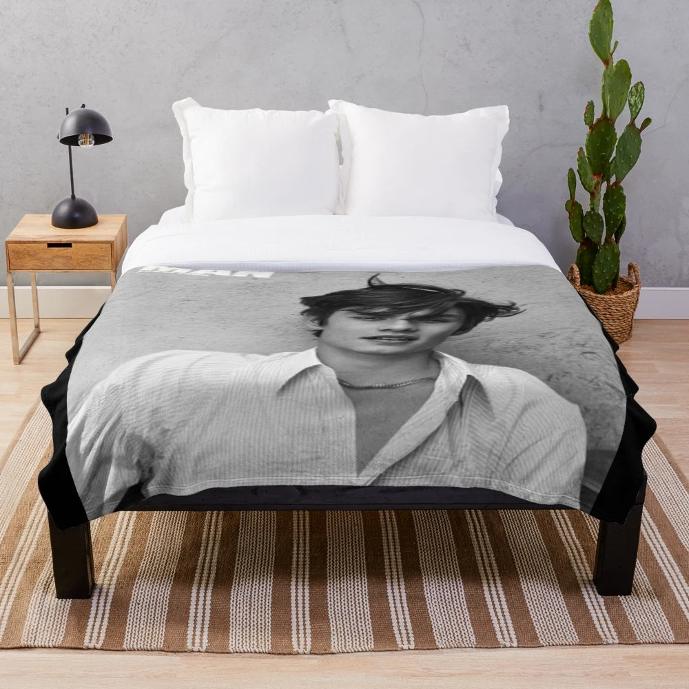 Enola Holmes inspired plush blanket featuring actor Louis Partridge