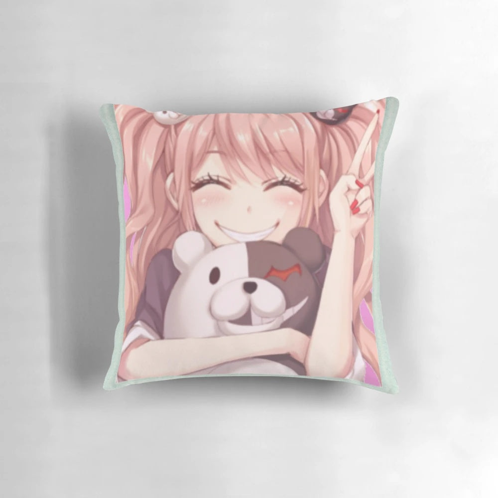 Enoshima inspired anime-style pillow with black and white Polaroid design