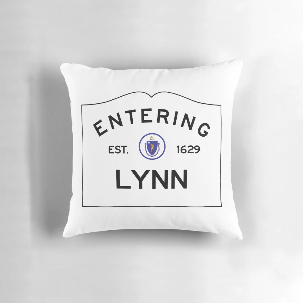 Entering Lynn, Massachusetts Road Sign Pillow