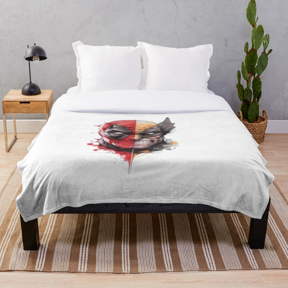 Cartoon parody plush blanket with funny pop culture caricature design