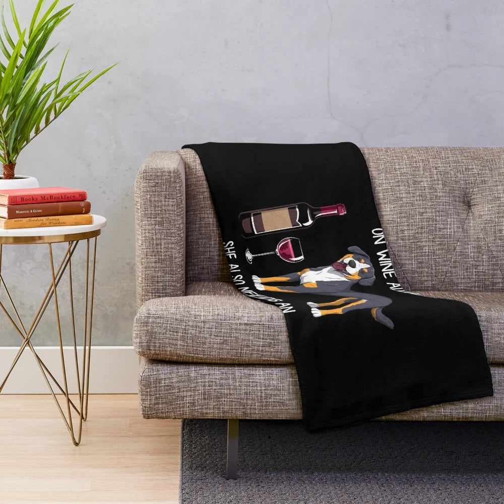 Entlebucher Mountain Dog and Wine Funny Plush Blanket