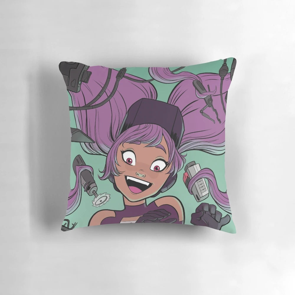 Entrapta-inspired throw pillow featuring a portrait of the character from the Netflix series She-Ra and the Princesses of Power.