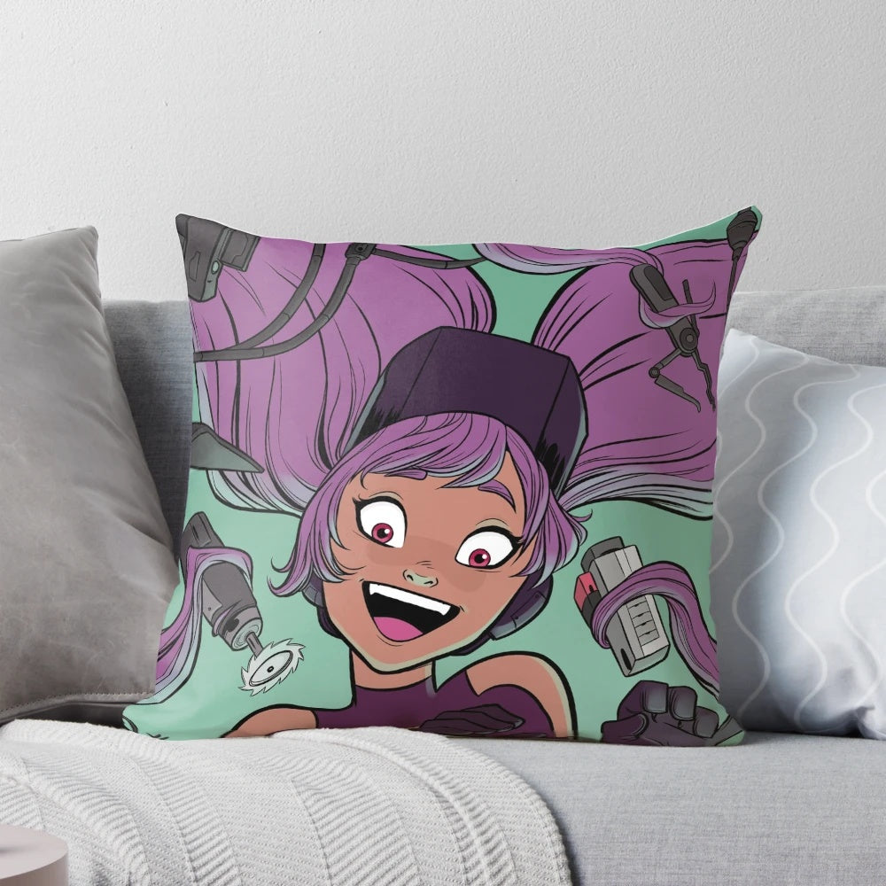 Entrapta-inspired throw pillow featuring a portrait of the character from the Netflix series She-Ra and the Princesses of Power.