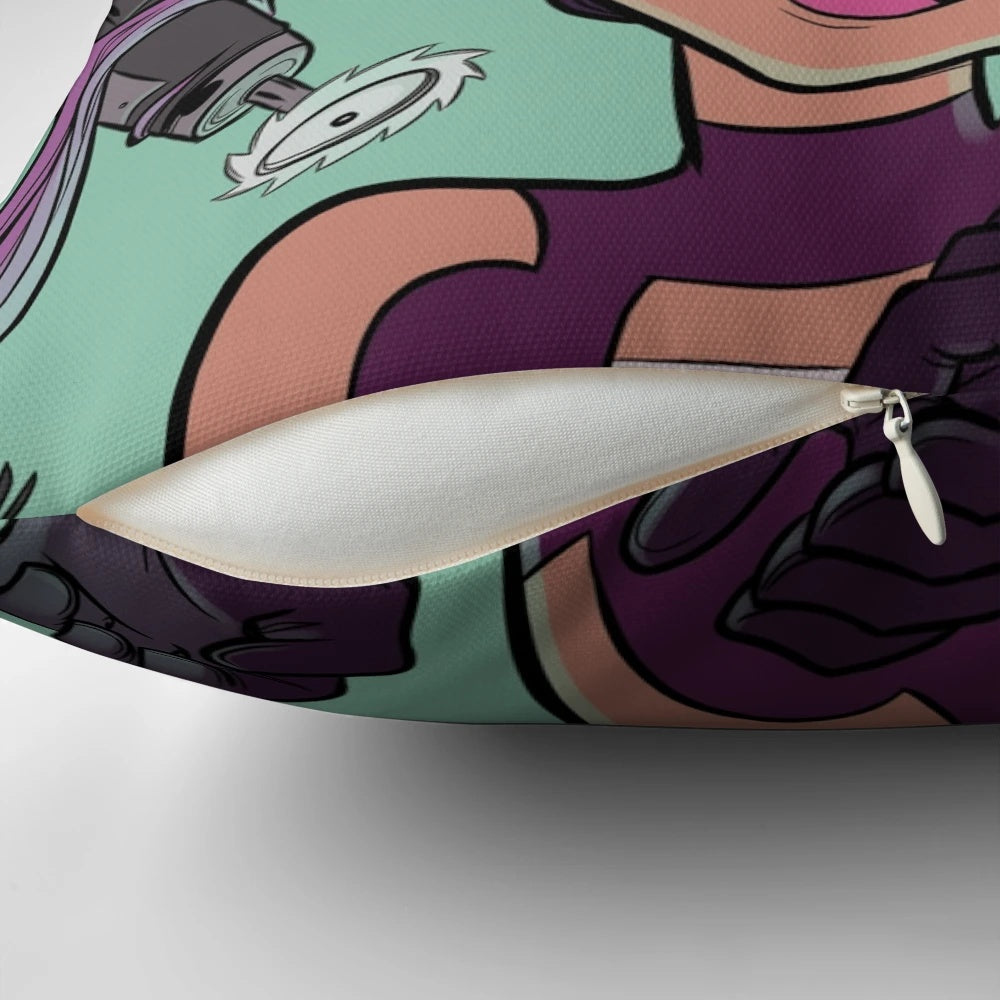 Entrapta-inspired throw pillow featuring a portrait of the character from the Netflix series She-Ra and the Princesses of Power.