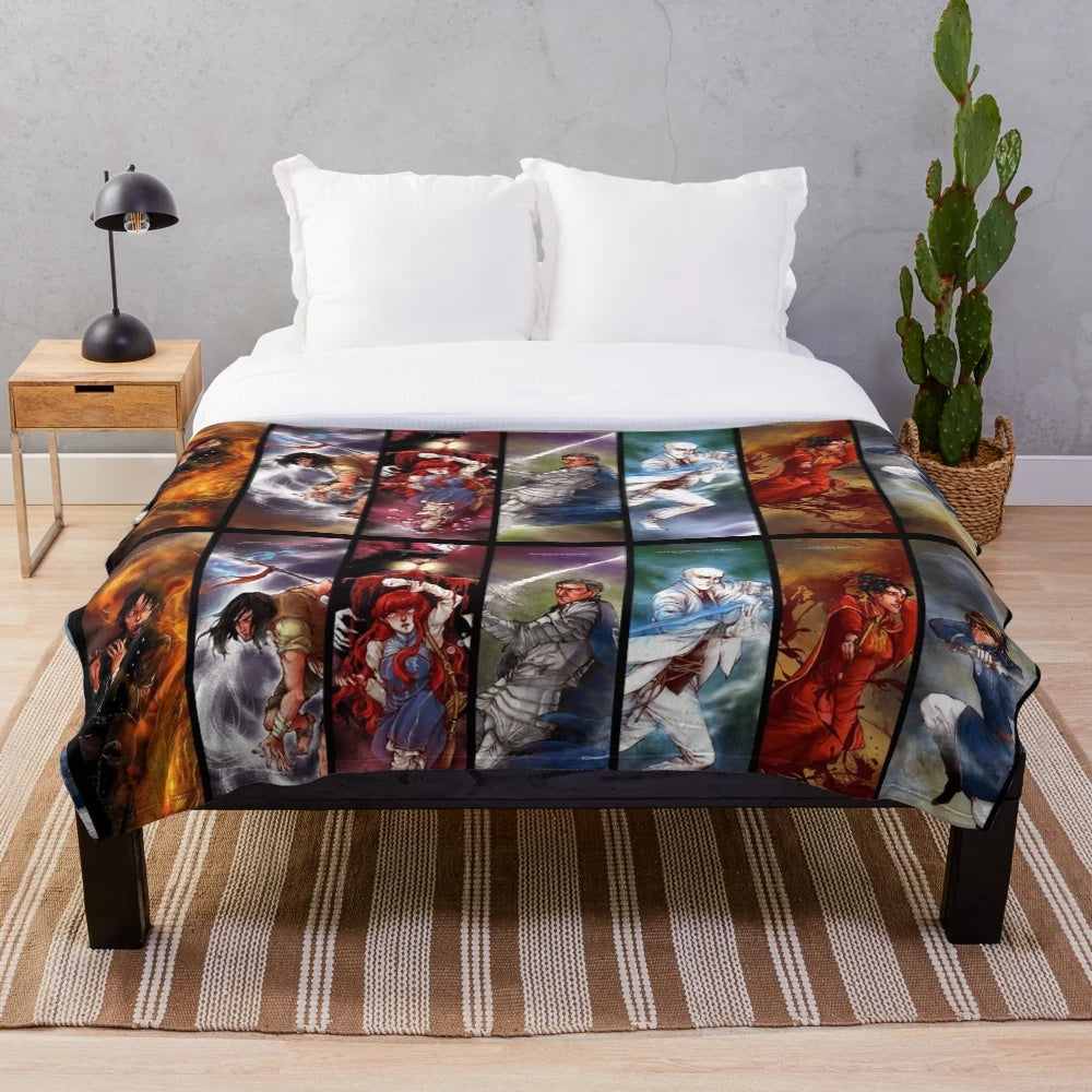 Collage of characters from The Stormlight Archive epic fantasy novels by Brandon Sanderson on a plush blanket