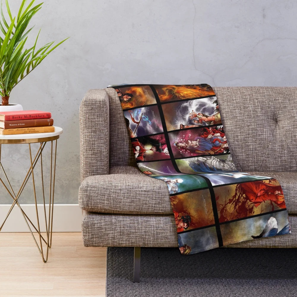 Collage of characters from The Stormlight Archive epic fantasy novels by Brandon Sanderson on a plush blanket