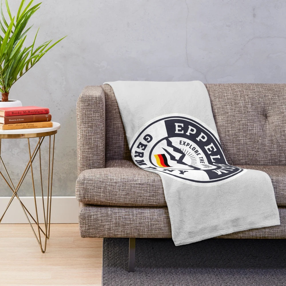 Eppelheim Germany inspired black and white plush blanket with crest design