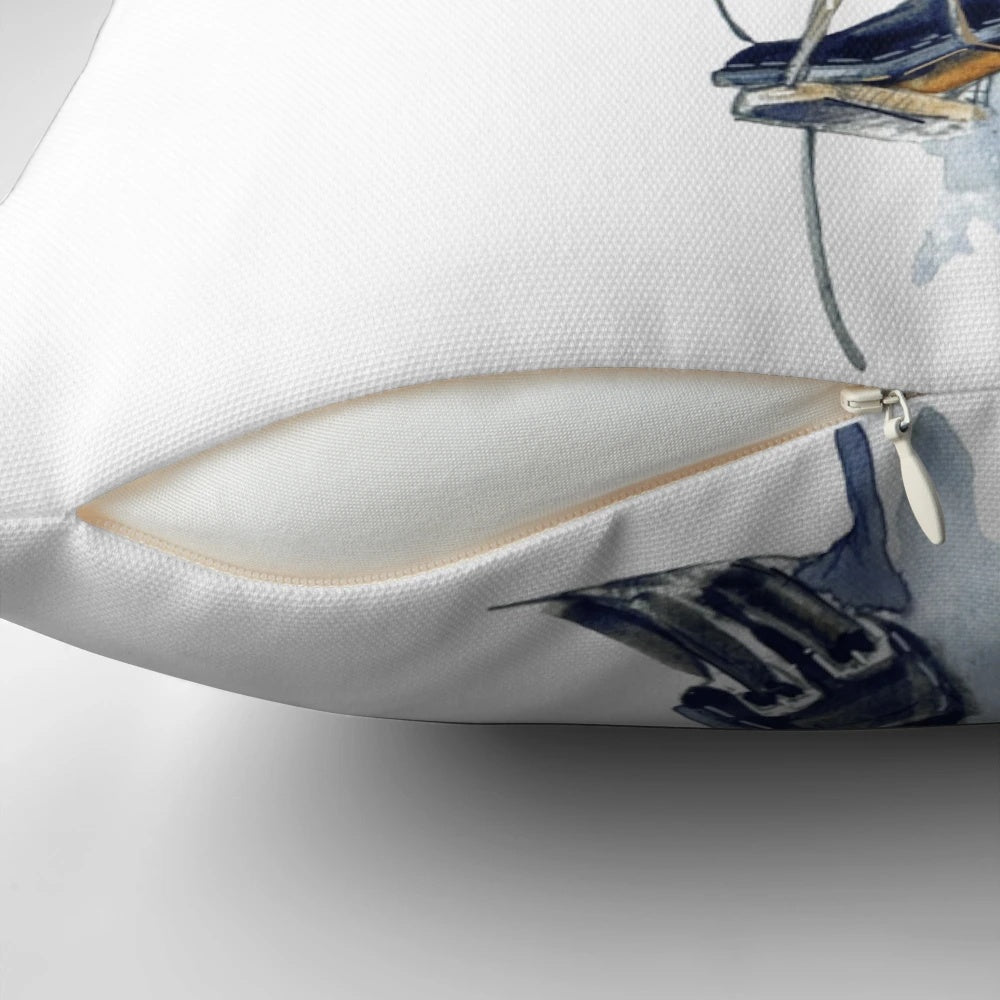Decorative pillow featuring an illustration of a dressage horse in competition attire.