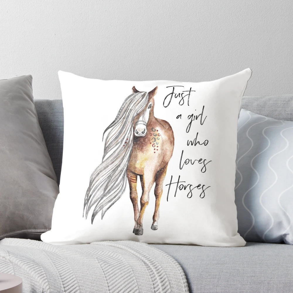 Pillow featuring a design for horse lovers, showcasing the beauty and joy of horseback riding