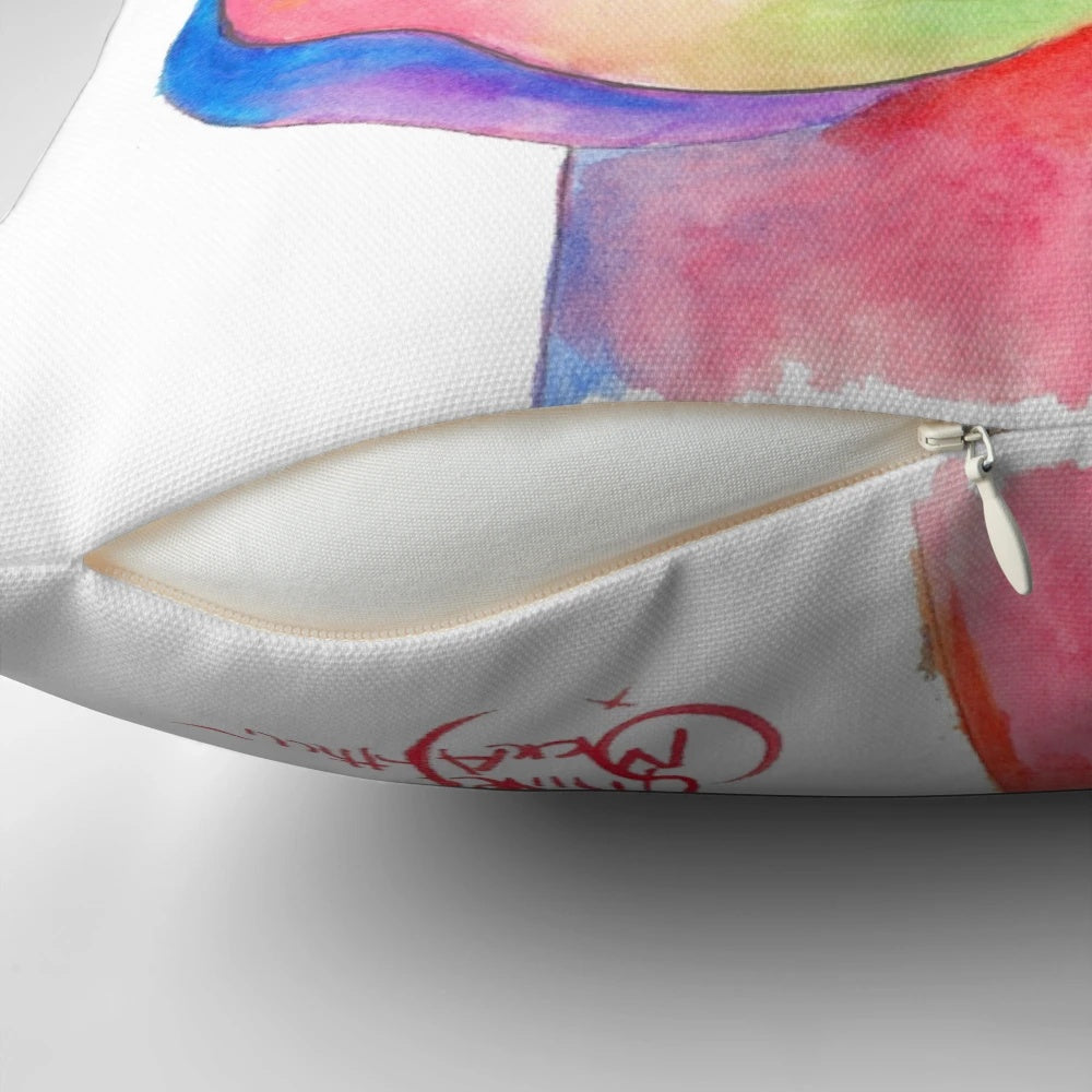 Colorful horse print pillow featuring 'The Happy Horses' design by Shirley MacArthur