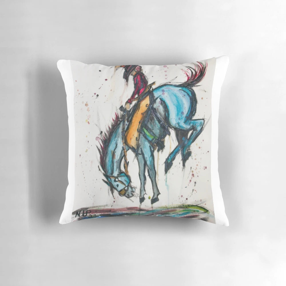 Abstract western-themed pillow featuring a cowboy-inspired horse design