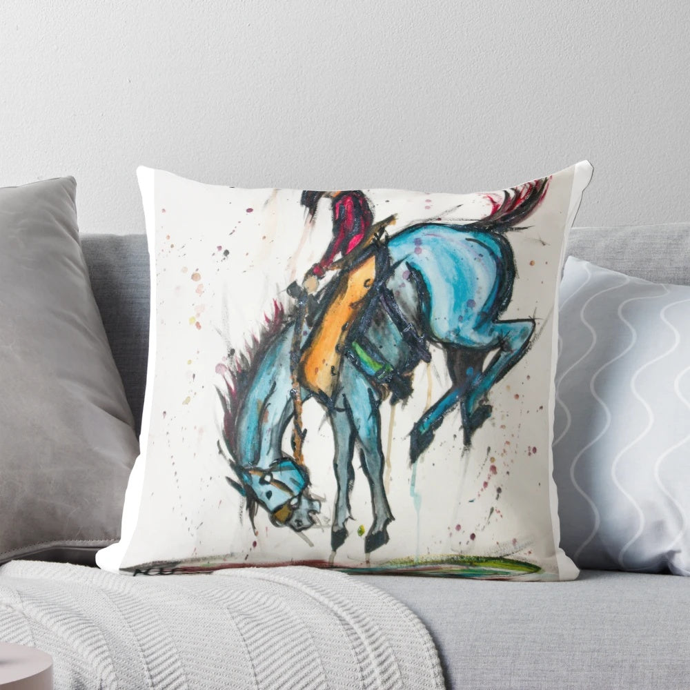 Abstract western-themed pillow featuring a cowboy-inspired horse design