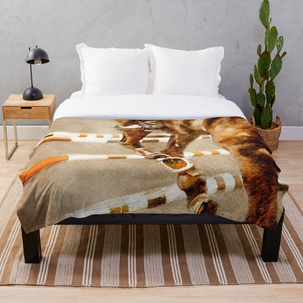 Cozy plush blanket featuring a horse rider design