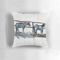 A colorful abstract pillow featuring horses and western-inspired elements, perfect for adding rustic charm to your home.