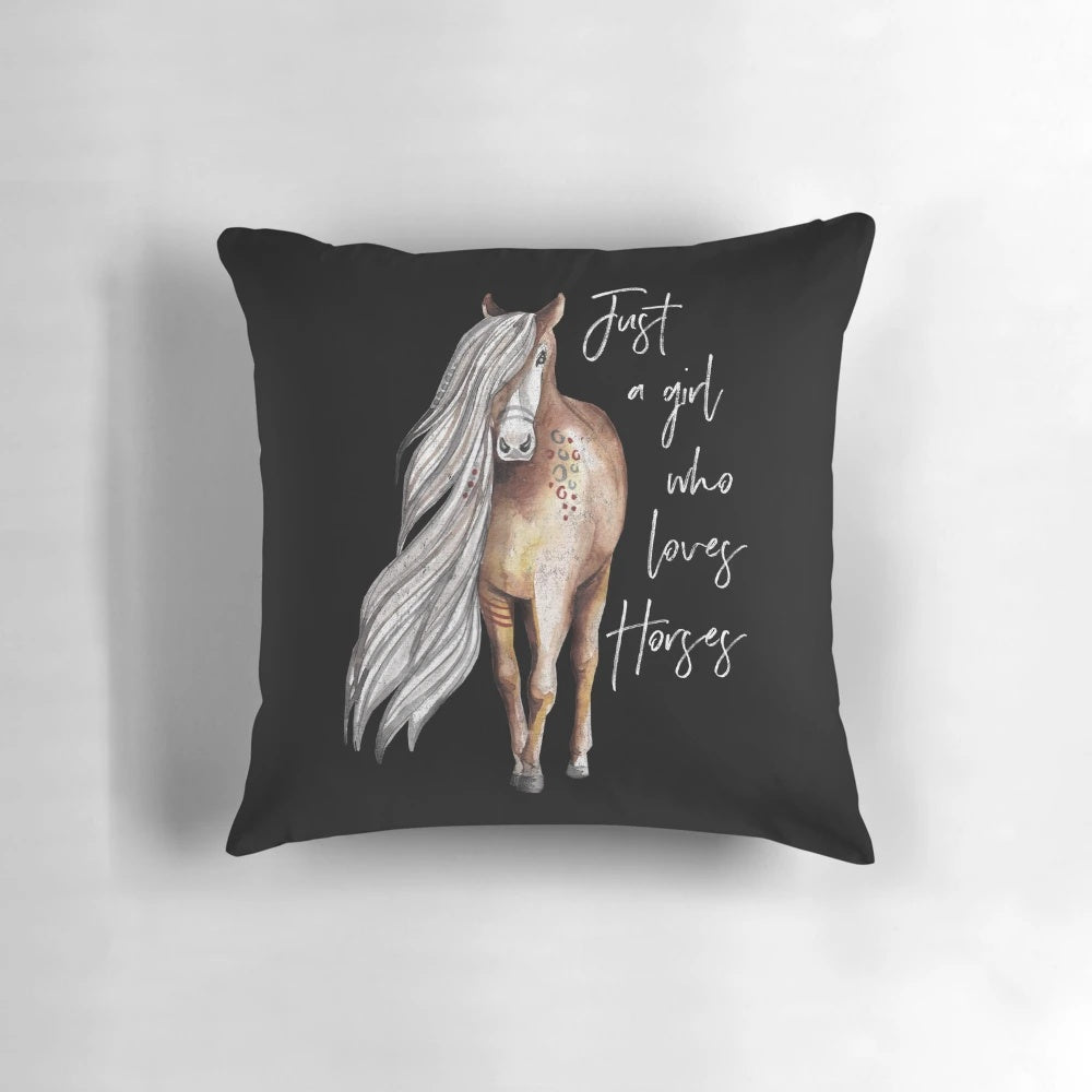 Decorative pillow featuring a hand-drawn horse design, perfect for horse lovers