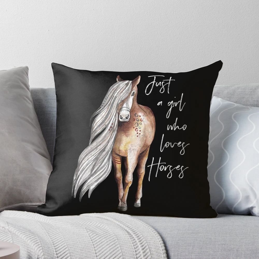 Decorative pillow featuring a hand-drawn horse design, perfect for horse lovers